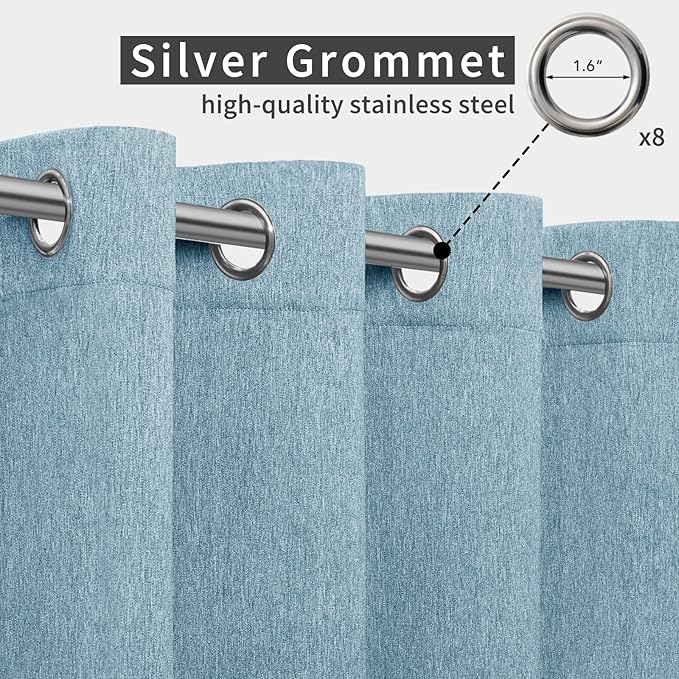 Easy-Going Linen Look Outdoor Curtains Waterproof Windproof Porch Curtains, Soft Thicken Outdoor Privacy Curtains for Patio, Gazebo, Grommet Top and Tab Bottom Drape, 1 Panel, 54x120 inch, Sky Blue