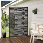 Casaphoria Metal Privacy Screen Outdoor, 72" H x 47" W Freestanding Decorative Privacy Screen for Patio Deck Balcony Garden with Stable Base, Shine Black