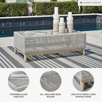 Signature Design by Ashley Seton Creek Casual Resin Wicker Outdoor Coffee Table with Tempered Glass Tabletop, Light Gray & Light Brown