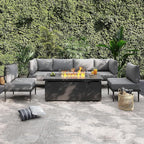 Sundale Outdoor 7 Pieces Patio Furniture Set with Fire Pit Table, L-Shaped Outdoor Sectional Sofa with 6 Inch Olefin Cushion, All-Weather Modern Metal Outdoor Conversation Sets