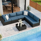 7 Pieces Outdoor Patio Sectional Sofa Couch, Wicker Furniture Patio Conversation Sets with Washable Cushions & Coffee Table for Garden, Poolside, Backyard