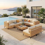 ABCASA Patio Furniture Set, 110" Large 9-Piece Wicker Outdoor Patio Furniture Sets with Anti-Slip Cushions & Coffee Table,Boho Patio Conversation Set Sectional Sofa for Backyard,Porch,Deck,Beige