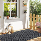 SAND MINE Waterproof Outdoor Rug 8x8 ft, Plastic Reversible Rug, Modern Area Rug, Large Floor Mat for Outdoors, RV, Patio, Backyard, Deck, Picnic, Beach, Camping (3' x 5', Black Grey Lattice)