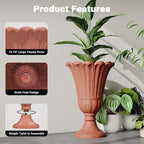 23" Tall Planters for Outdoor Plants Set of 2, Planter with Drainage Holes and Petal Design, Large Outdoor Planters for Porch, Garden, Indoor, Red