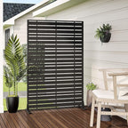 Casaphoria Metal Privacy Screen Outdoor, 72" H x 47" W Freestanding Decorative Privacy Screen for Patio Deck Balcony Garden with Stable Base, Black-Adams
