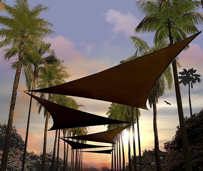 Amgo 22' x 22' x 22' Brown Triangle Sun Shade Sail Outdoor Canopy Awning UPF50+ AGTAPRT12, 95% UV Blockage, Water & Air Permeable, Commercial Standard Heavy Duty (We Make Custom Size)