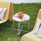 HollyHOME Round Metal Side Table, Rust-Resistant Patio Small Plant Stand, Outdoor 17.32'' Portable End Table for Balconies, Gardens, Living Rooms and Bedrooms, Grey