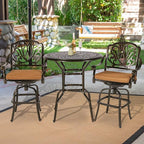 VIVIJASON 3-Piece Patio Swivel Bar Stools Set, All Weather Cast Aluminum Outdoor Bar Height Bistro Set with 2 Cushioned Bar Chairs & 35.4" High Bar Table w/Umbrella Hole for Backyard, Lawn, Garden