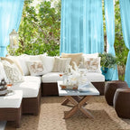 RYB HOME Waterproof Outdoor Curtains - Linen Like Translucent Breathable Sheer Curtains, Quick Dry Easy Slide Draperies for Backyard Patio Verandas, W 54" x L 84", 2 Pieces, Teal