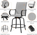 Yaheetech Patio Swivel Barstools Outdoor Chairs Set of 4, High Bistro Stools Outdoor Furniture, All-Weather Patio Stools for Outside, Beach, Lawn, Poolside and Garden, Black/Light Gray