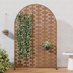 Casaphoria Metal Arched Privacy Screen Outdoor, 72" H x 47" W Freestanding Decorative Privacy Screen for Patio Deck Balcony Garden with Stable Base, Brown-Brick