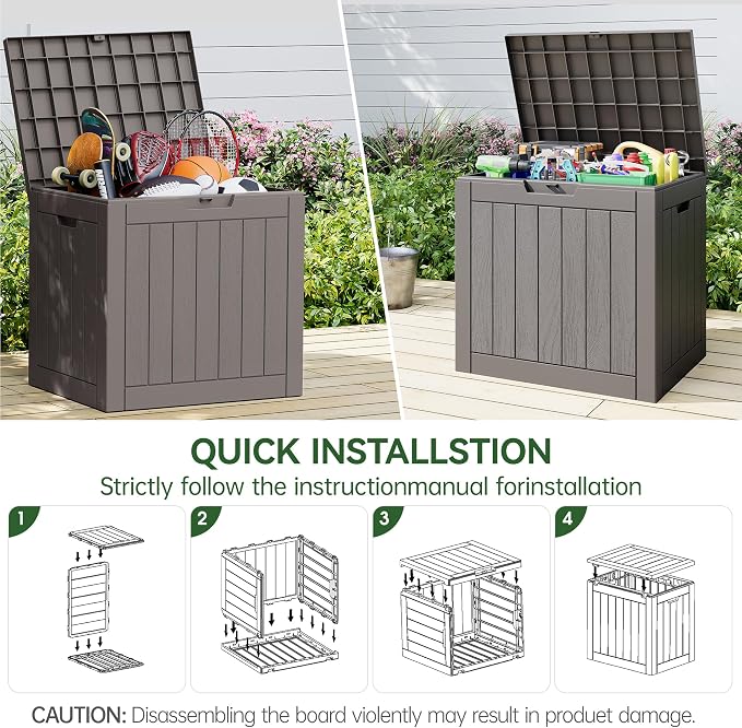 Deck Boxes, 2-Pack 32 Gallon Grey Resin Lockable Waterproof Storage