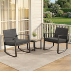 3 Pieces Patio Furniture Set Rocking Bistro Set, Outdoor Patio Furniture Set with Coffee Table for Garden Balcony Backyard Poolside (Black Cushion)