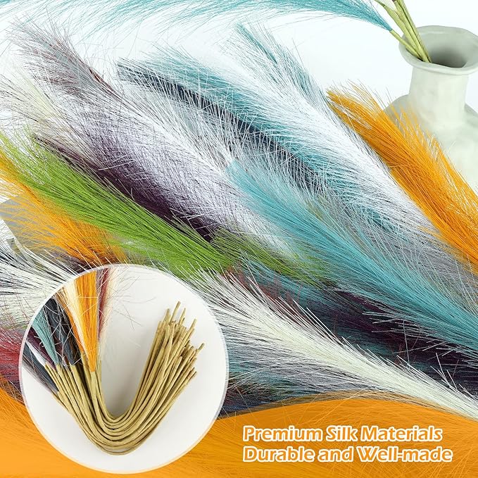 Artificial Pampas Grass Stems 90 Pcs Rainbow Colors 21.7 Inch Faux