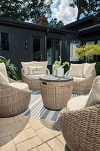 Signature Design by Ashley Danson Outdoor Lounge Chair with Cushion and 360-Degree Swivel, Set of 2, UV-Resistant Performance Fabric and Resin Wicker, Light Brown