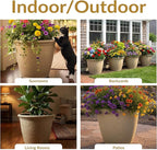 Sunnydaze 20-Inch Anjelica Large Plastic Pot for Plants - Outdoor Double-Walled Large Plastic Planter with Drillable Drainage Holes - Beige - 2pk