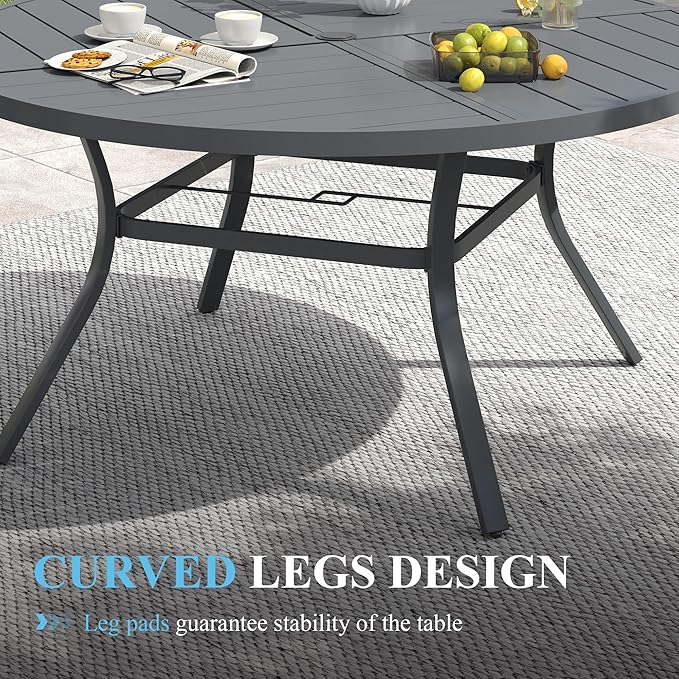 VICLLAX Patio Table and Chair Set of 6, All Weather Metal Round Outdoor Dining Furniture Set-50 Round Outdoor Table and Chairs, Grey Tabletop