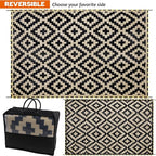 SAND MINE Reversible Mats with Led Strip Lights, Plastic Straw Rug, Modern Area Rug, Large Floor Mat for Outdoors, Patio, Backyard, Deck, Picnic, Camping, Black & Beige, 6' x 9'