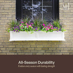 Mayne Fairview 3ft Durable Self Watering Window Box Planter with Wall Mount Brackets, UV & Weather Resistant, Double Wall Design, New England Architecture for Outdoor Décor, White