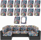 Patio Cushion Covers 14 Piece Stretch Set, Non-Slip Paisley Print