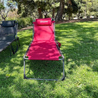 KingCamp Lounge Chair Outdoor, Folding Portable Tanning Chairs Comfy Adjustable 5-Position Lay Flat Foldable Chaise Chaser Lounger with Pillow for Outside Beach Patio Sun Bathing Pool Backyard, Wine