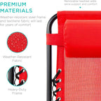 Best Choice Products Set of 2 Adjustable Steel Mesh Zero Gravity Lounge Chair Recliners w/Pillows and Cup Holder Trays - Crimson Red
