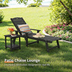 LUE BONA Chaise Lounge Chair with Table, 3-Piece, HDPS Chaise Lounger, 5 Positions Adjustable Lounge Chairs, Pool Lounge Chair with Wheels for Poolside, Backyard, Black