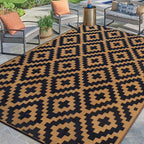 SAND MINE Reversible Mats, Plastic Straw Rug, Modern Area Rug, Large Floor Mat and Rug for Outdoors, RV, Patio, Backyard, Deck, Picnic, Beach, Trailer, Camping, Black & Brown, 9' x 12'