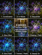 suddus Solar Garden Lights Outdoor Waterproof Decorative, 4Pack 150LED Firework Lights 8 Modes, Multicolor Solar Fairy Light for Yard, Patio, Pathway, Flowerbed Party Wedding Decor