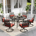 Sophia and William Swivel Patio Dining Set for 6, Outdoor Table and Chairs, Removable Seat Cushions, Black 54" Round Patio Dining Table,Red