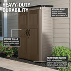 Rubbermaid Vertical Resin Outdoor Storage Shed With Floor (4 x 2.5 Ft) Weather Resistant Brown Organization for Home/Backyard/Garden Tools/Porch/Patio Cushions/Pool Chemicals/Toys