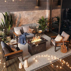 Aoxun Aluminum Outdoor Patio Furniture Set, 5-Piece Outdoor Sectional with 44'' Propane Gas Firepit Table, Patio Conversation Sets with Upgraded Armrests and Cushions for Backyard (Grey,4 Seats)