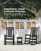 KINGYES Outdoor Rocking Chair Set of 2, High Density Polyethylene Patio Rocking Chairs with 330lbs Support for Adults, Black