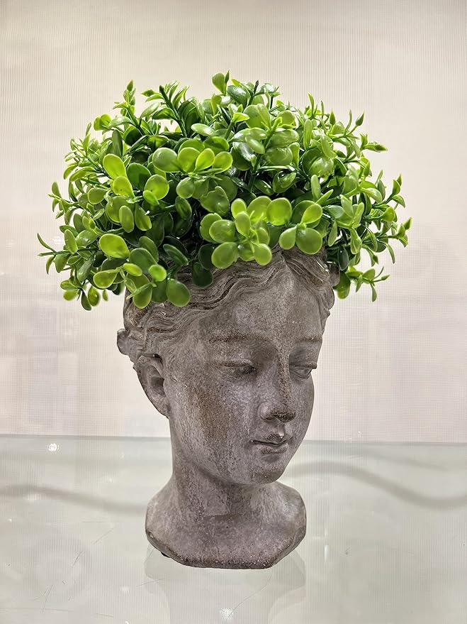 Abbott Collection Aphrodite Head Planter – Extra Small Indoor and Outdoor Planter Pots - Whimsical Woman Statue Head Planter for Flowers and Succulents (Grey/Gold, 6.5" Tall, 2.75" Opening)