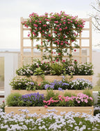 3-Tier Elevated Garden Planter, Wooden Vertical Raised Bed with Trellis & Drainage Base – Ideal for Climbing Plants, Flowers, Herbs, Vegetables – Outdoor Planter Box for Patio, Yard, or Lawn