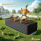 YITAHOME 96x48x24 in Galvanized Raised Garden Bed Kit, Large Metal Planter Box with Gloves, Safety Rubber & Support Rod, Outdoor Flower Bed for Plants Vegetables, Black