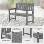 LUE BONA Outdoor Bench, 2-Person HDPS Garden Bench, Outdoor Benches Weatherproof, All-Weather Fade/Rot Resistant Patio Bench for Park, Front Porch, Backyard (Dark Gray)