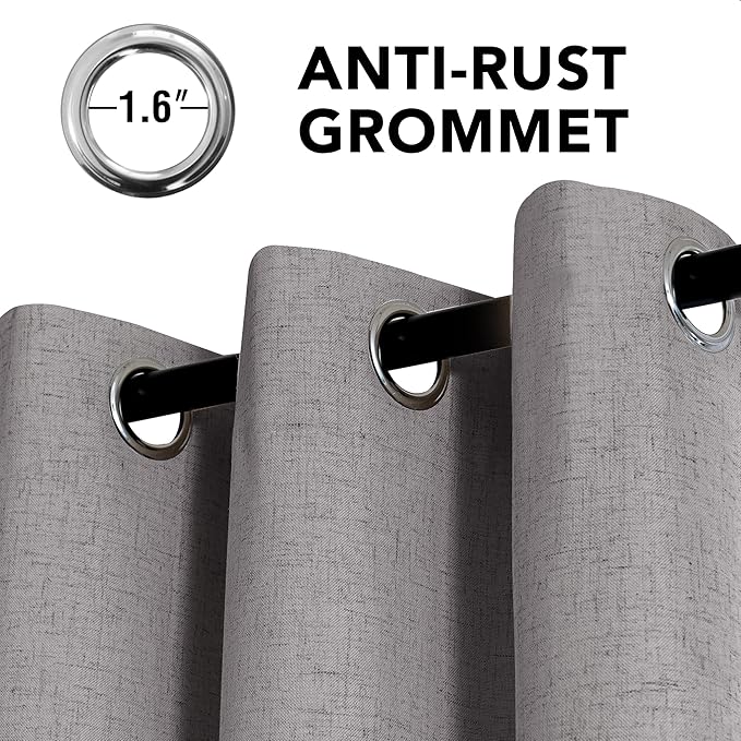 H.VERSAILTEX Linen Curtains 100% Blackout Curtains for Bedroom 108 inch Long Full Light Blocking Nature Linen Blended Window Curtains for Living Room Nickel Grommet (2 Panels, Heathered Dove)