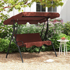 Tangkula 3 Person Porch Swing, Patio Swing with Removable Cushion & Powder-Coated Steel Frame, Outdoor Swing with Canopy for Porch, Backyard, Garden, Balcony (Coffee)