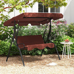 Porch Swing for 3, Brown with Adjustable Canopy and Steel Frame