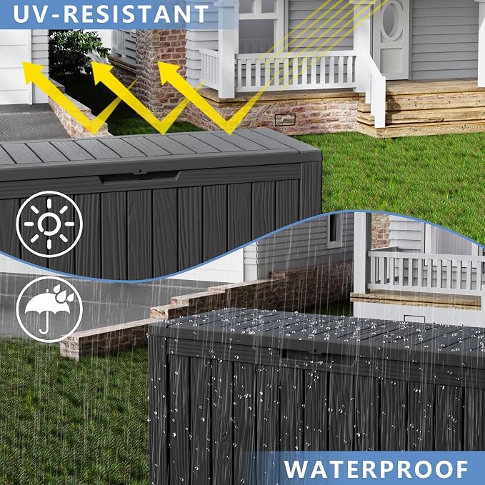Black Resin Outdoor Deck Box Storage Chest, 80 Gallon Waterproof