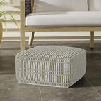 SIMPLIHOME Safford Square Pouf - 20 inch Wide Upholstered PET Polyester Ottoman in Natural/Travertine/White, Boho Indoor/Outdoor Footstool or Extra Seating for Living Room or Bedroom, Assembled