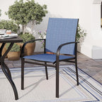 5 Piece Patio Dining Set for 4, 42" x 42" Round Metal Table with Umbrella Hole and 4 Blue Chairs, Outdoor Table and Chairs Set for Lawn Backyard and Deck