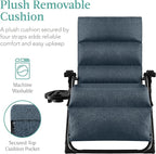Best Choice Products Oversized Zero Gravity Chair, Folding Outdoor Patio Recliner, XL Anti Gravity Lounger w/Removable Cushion, Cup Holder, Side Tray, 350lb Capacity - Graphite Blue