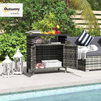 Outsunny Wicker Outdoor Storage Cabinet, Rattan Outdoor Bar Table with 2 Doors and Shelf, Outdoor Buffet Cabinet Sideboard with Metal Slatted Countertop for Poolside, Patio, Backyard, Mixed Gray