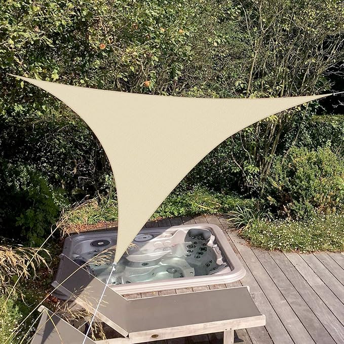 Patio Paradise 13' x 13' x 12'10" Sun Shade Sail Triangle Canopy, Permeable Shade Cloth Fabric Sunlight Block Patio Cover HDPE Deck Awning for Outdoor Backyard Pergolas Roof Shading, Sand
