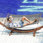 Lazy Daze Hammocks 10.5 FT Double 2 Person Caribbean Rope Hammock, Hand Woven Polyester Hammock with Spreader Bars, for Outside Outdoor Backyard Patio Poolside, 450 LBS Capacity, Gray