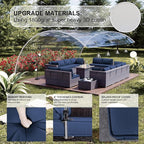 Kullavik 15 Pieces Outdoor Patio Furniture Set with 43" 55000BTU Gas Propane Fire Pit Table PE Wicker Rattan Sectional Sofa Patio Conversation Sets,Navy Blue