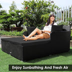 Tangkula Outdoor Rattan Daybed, Wicker Furniture with Spacious Seat, Upholstered Cushion & High-Resilience Sponge, Patio Sofa Set with 4 Pillows, 2-Person Sunbed for Poolside Backyard Garden & Balcony