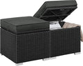 Yaheetech Wicker Ottomans, Set of 2 Patio PE Rattan Side Tables with Hidden Storage & Removable Cushion, Outdoor/Indoor Footstools, Additional Seating for Garden/Balcony/Yard, Black/Gray